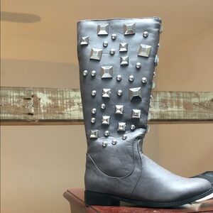 Joan Boyce Silver Gray Studded Knee-High Boots